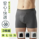 安心ボクサーパンツ 3色3枚組 送料無料 30cc 尿漏れパンツ 男性用 軽失禁 前あき 尿ジミ 染み出し 対策 消臭 メンズ 紳士用 ちょい漏れ M L LL 3L 黒 ネイビー グレー 綿 薄 大きいサイズ 下着 パンツ 匂い 快適 さらさら 速乾 吸水 染み 尿漏れパンツ 失禁 尿染み 綿