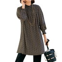 シャーリングプリントチュニック ベージュ ブラック チュニック 七分袖 レディース 婦人服 ミセス シニア 女性 大人 黒 薄茶色 花柄 レトロ クラシカル 上...