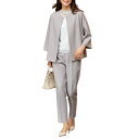 ノーカラージャケット&パンツセット セットアップ ライトグレー ジャケット パンツ スーツ 七分袖 レディース 婦人服 ミセス シニア 女性 7分袖 体型カバー...