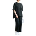 ふくれジャカードリラックスセットアップ ブラック セットアップ 五分袖 カットソー ロングパンツ レディース 婦人服 ミセス シニア 女性 丸首 体型カバー フ...