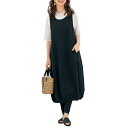 綿100% 裾バルーンワンピース ブラック ワンピース ジャンパースカート ミモレ丈 レディース 婦人服 ミセス シニア 女性 膝下丈 ひざ下丈 黒 コットン コクーン クルーネック 丸首 無地 シンプル 40代 50代 60代 70代 80代 90代 母の日 お母さん 春夏 pos nss p27294