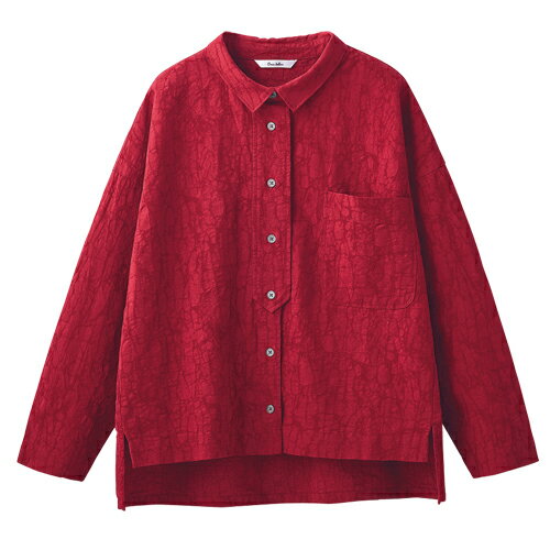 Rakuten - 変わり織ゆったりシャツ レッド カジュアルシャツ ブラウス ワインレッド レディース 婦人服 ミセス シニア 女性 大人 小さめ 衿 襟 ゆったり 体型カバー 赤 ストレートカット 胸ポケット 上品 おしゃれ 40代 50代 60代 70代 80代 90代 母の日 お母さん 秋冬 春　nss　p27647
