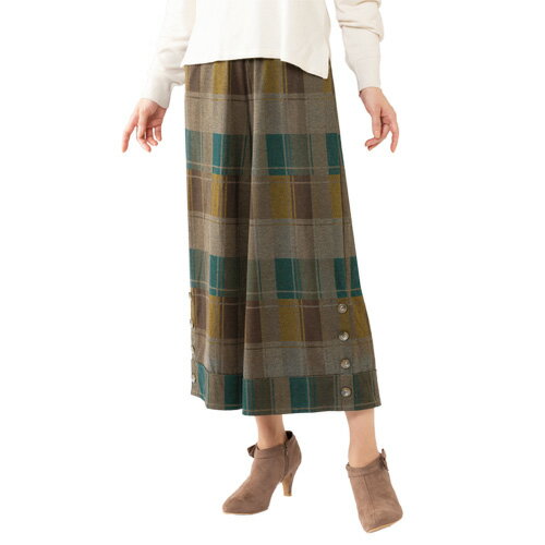 ロングキュロット ロング丈 レディース デザインキュロットスカート 3色組 婦人服 ミセス シニア 女性 ブラウン系 チェック柄 ブラック グレー 格子柄 無地...