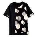 五分袖 カットソー Tシャツ レディース 日本製 水玉ジャカード切替えチュニック ブラック系 婦人服 ミセス シニア 女性 ドット柄 水玉模様 黒系 丸首 丸襟 モノトーン tシャツ シニアファッション 40代 50代 60代 70代 80代 母の日 お母さん 敬老の日 春夏 fuji p21442