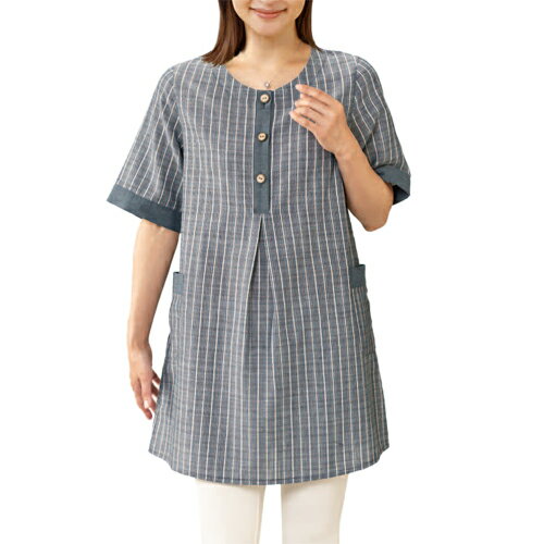 刺し子風チュニック 2色組 チュニック 半袖 ネイビー パープル レディース 婦人服 ミセス シニア 女性 丸首 クルーネック ポケット付き ゆったり 体型カバー シンプル シニアファッション 40代 50代 60代 70代 80代 母の日 お母さん おばあちゃん 春夏 pos sowa p21452