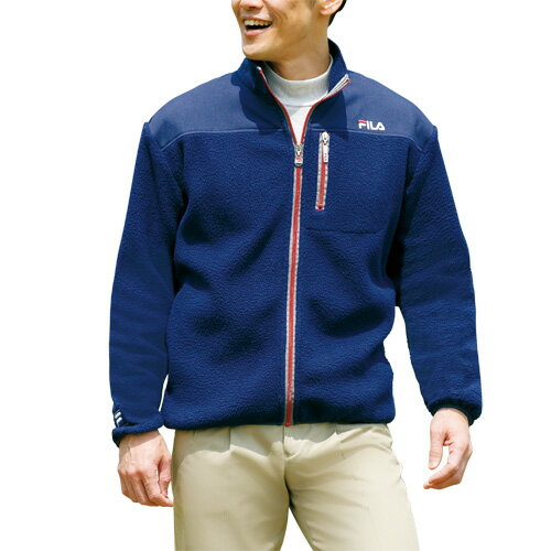 「秋冬 FILA 切替ソフトボアジャケット（全2色） アウター メンズ 紳士服 シニア 男性 ベージュ ネイビー 紺色 もこもこ 暖かい 上着」　fri　p20244