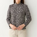 ブラウス レディース シニア 春夏 日本製 丹後ちりめん プリントブラウス 黒系 スタンドカラー 花柄 婦人服 ミセス 女性 40代 50代 60代 70代 8...