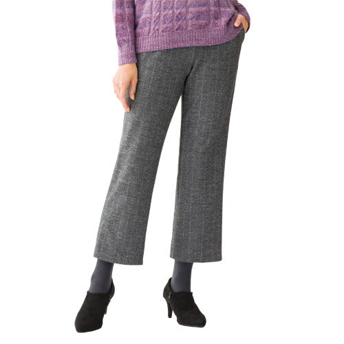 日本製 ツイードストライプ柄パンツ 全3色 股下60cm クロップドパンツ ストライプ柄 レディース 婦人服 ミセス シニア 女性 グレー ベージュ モカ 上品 シンプル ハンパ丈 シンプル 縦縞 40代 50代 60代 70代 80代 母の日 お母さん 秋物 冬物 秋冬　pos　fuji　p25035