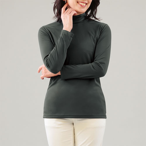 カットソー ハイネック 長袖 無地 シンプル レディース 日本製 椿オイル加工 うるおいプルオーバー 全4..