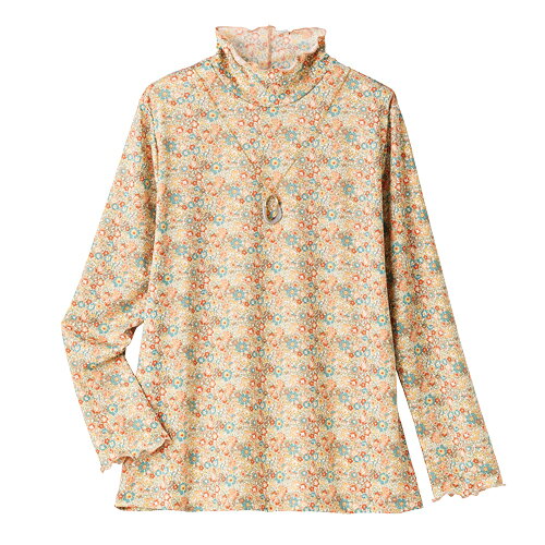 日本製 華やかメロウプルオーバー 全2色 カットソー ハイネック 長袖 花柄 レディース 婦人服 ミセス シニア 女性 大人 オレンジ ネイビー リバティ 小花柄 華やか 紺色 ブルー メロウ襟 メロー 40代 50代 60代 70代 80代 90代 母の日 お母さん 春夏　pos　dz　p28595 kenkoukaiteki-10017247 健康と快適生活 楽天市場店 サンプル画像2