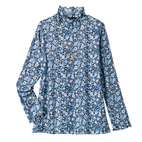 日本製 華やかメロウプルオーバー 全2色 カットソー ハイネック 長袖 花柄 レディース 婦人服 ミセス シニア 女性 大人 オレンジ ネイビー リバティ 小花柄 華やか 紺色 ブルー メロウ襟 メロー 40代 50代 60代 70代 80代 90代 母の日 お母さん 春夏　pos　dz　p28595 kenkoukaiteki-10017247 健康と快適生活 楽天市場店 サンプル画像3