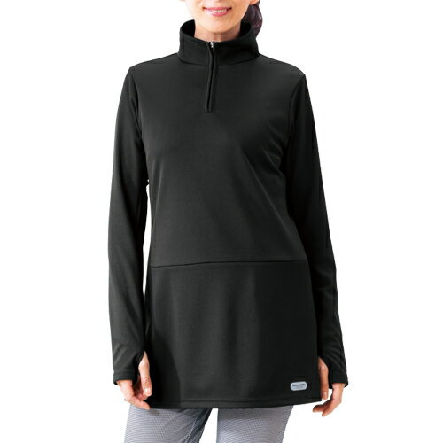 日本製 吸汗速乾スポーツチュニック 全3色 チュニック ジップアップ ハイネック 長袖 レディース 婦人服 ミセス シニア 女性 ブラック カーキ ピンク 黒 日焼け 紫外線 対策 無地 バイカラー ツートーン シンプル 50代 60代 70代 80代 母の日 お母さん 春夏　pos　dz　p27159