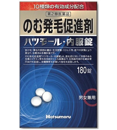 のむ発毛促進剤■　製品特長●脱毛症に対して効果のある生薬とビタミン等を有効成分とした医薬品で、毛乳頭内部の毛細血管の血行を促進し、栄養障害を改善して、体内から毛根部の障害を正常な状態によみがえらせることで発毛を促進します。 粃糠性脱毛症の原因となる脂質分泌異常を正常にして、脱毛部の血行をよくする作用があります。 また、精神的なストレスや自律神経障害による円形脱毛症には内科的な精神安定を補助し、体内より栄養を補給し、皮下組織の栄養不足を改善して、発毛しやすい体質にします。■　効能・効果●粃糠性脱毛症※、円形脱毛症。 ※粃糠性脱毛症とは、皮脂の分泌異常により角質がはがれて出来るフケが原因となって引き起こされる脱毛症です。■　用法・用量●成人1日6錠を水または白湯で2〜3回に分けて服用してください。 ●用法・用量に関する注意 1.用法・用量を厳守してください。 2.錠剤の取り出し方。 錠剤の入っているPTPシートの凸部を指先で強く押して、裏面のアルミ箔を破り、取り出して服用してください(誤ってそのまま飲み込んだりすると食道粘膜に突き刺さる等思わぬ事故につながります)。■　成分●6錠(成人の1日の服用量)中] ・カンゾウ末　500.202mg ・イノシトールヘキサニコチン酸エステル　480mg ・セファランチン　0.015mg ・アリメマジン酒石酸塩　0.03mg ・パントテン酸カルシウム　497.298mg ・チアミン塩化物塩酸塩　2.49mg ・リボフラビン　0.996mg ・ピリドキシン塩酸塩　2.49mg ・アスコルビン酸　12.45mg ・ニコチン酸アミド　4.98mg ●添加物 ・乳糖水和物 ・バレイショデンプン ・リン酸水素カルシウム水和物 ・ヒドロキシプロピルセルロース ・クロスカルメロースナトリウム ・タルク ・ステアリン酸マグネシウム ・ヒプロメロースフタル酸エステル ・グリセリン脂肪酸エステル ・酸化チタン ・カルナウバロウ■　使用上の注意●してはいけないこと 守らないと現在の症状が悪化したり、副作用・事故が起こりやすくなる。 1.次の人は服用しないでください。 (1)小児(15才未満)。 (2)適応症(脱毛症)以外の人。 ●相談すること 1.次の人は使用前に医師、薬剤師又は登録販売者に相談してください。 (1)医師の治療を受けている人。 (2)妊婦または妊娠していると思われる人。 (3)本人又は家族がアレルギー体質の人。 (4)薬によりアレルギー症状を起こしたことがある人。 2.服用後、次の症状があらわれた場合は副作用の可能性があるので、直ちに使用を中止し、この添付文書を持って医師、薬剤師又は登録販売者に相談してください。 関係部位　皮膚 症状　発赤、発疹、かゆみ。 関係部位　消化器系 症状　悪心、嘔吐、下痢、腹痛。■　保管及び取り扱い上の注意1)直射日光の当たらない湿気の少ない涼しい所に保管してください。 2)小児の手の届かない所に保管してください。 3)誤用をさけ、品質を保持するため、他の容器に入れかえないでください。 4)アルミピロー開封後はすみやかに服用してください。 5)本剤は外装に記載されている使用期限内に服用してください。■　製造販売元●(株)田村治照堂 大阪府大阪市東住吉区山坂3-6-15 TEL　06-6622-5501■　区分【第2類医薬品】■　使用期限●使用期限まで半年以上あるものをお送りします。