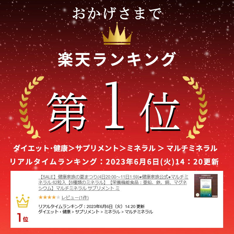 健康家族公式 マルチミネラル＜62粒入＞［ ミネラル サプリ 健康食品 亜鉛 鉄 銅 マグネシウム カルシウム カリウム 栄養機能食品 ] kenkoukazoku-10000537 健康家族 楽天市場店 サンプル画像2