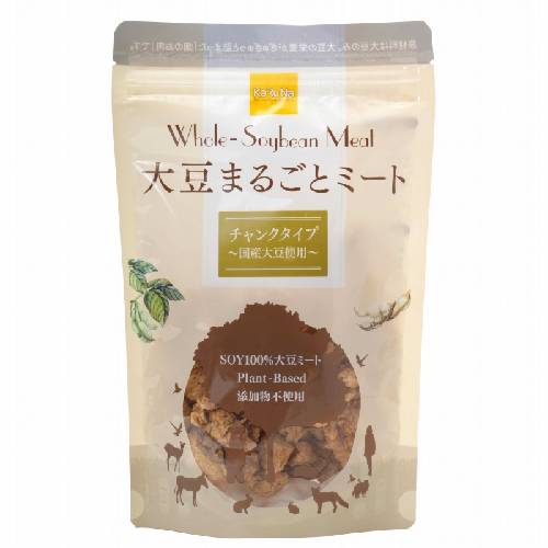 ■商品名：大豆まるごとミートチャンクタイプH ■内容量：80g ■賞味期限：製造日より360日 ■原材料：圧搾大豆：国内製造［大豆：遺伝子組み換えでない（国内産）］、粉末状大豆たん白：分別生産流通管理済み（海外） ■メーカー：かるなぁ ■商品説明： 原材料は大豆のみ。大豆の栄養がぎゅぎゅっと詰まった「畑のお肉」です。 お湯で戻すとお肉のような食感で、どんなお料理とも相性バツグン！ 化学溶剤を使わず安心の圧搾法で油分をカット。とってもヘルシー。 つなぎを一切使ってないので、湯戻し時間たったの5分で使えます。 鶏モモ肉のような食感です。 湯戻し後、から揚げや肉じゃがなどいろいろなお料理にどうぞ。