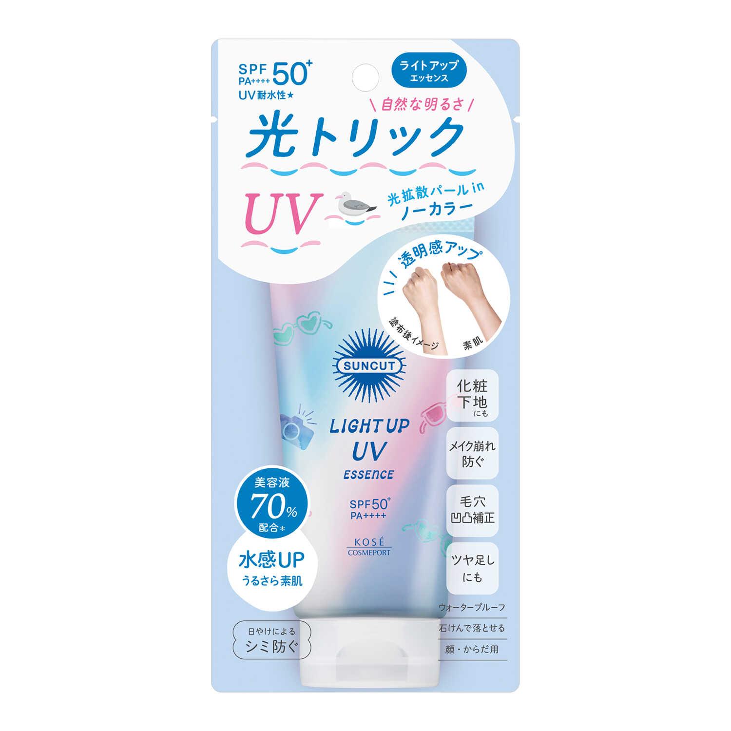 商品概要 商品説明（製品の特徴） 【SPF50＋ PA＋＋＋＋UV耐水性★】 UVカットしながら、光トリックで自然に素肌をキレイに魅せるノーカラータイプの日やけ止め美容液。 美容液70％配合※でうるさら素肌へ。 透明感のある立体ツヤ肌へ導く。 上品で洗練されたクリアフローラルの香り。 ※粉体と紫外線吸収剤を除く 日焼け止め 使用上の注意 ◇ご使用後は、キャップをきちんとしめてください。 ◇日やけ止め効果をたもつために、こまめに塗りなおしてください。 肌をタオルでふいたあとなども、その都度塗りなおしてください。 ◇中身を直接衣服等につけないように注意して使用し、乾いてから衣服を着用してください。 ◇衣服についたときは、すぐに洗剤でていねいに洗ってください。 また、変色（着色）する場合がありますので、塩素系漂白剤は使用しないでください。 ◇まれに透明の液体（エモリエント成分）が出ることがありますが、品質に問題はありません。 ◇高温の場所や日のあたる場所には、置かないでください。 安全に関する注意 お肌に異常が生じていないかよく注意して使用してください。 傷やはれもの・湿しん等、異常のある部位には使わないでください。 赤み・はれ・かゆみ・刺激、色抜け（白斑等）や黒ずみ等の異常があらわれた場合は使用を中止し、皮ふ科専門医等へご相談ください。 使用を続けると症状が悪化することがあります。 成分・分量 水・メトキシケイヒ酸エチルヘキシル・エタノール・ジフェニルシロキシフェニルトリメチコン・酸化亜鉛・ジ（カプリル酸／カプリン酸）PG・安息香酸アルキル（C12－15）・ビスエチルヘキシルオキシフェノールメトキシフェニルトリアジン・エチルヘキサン酸セチル・酸化チタン・ジエチルアミノヒドロキシベンゾイル安息香酸ヘキシル・ジカプリン酸PG・BG・DPG・グリセリン・アスコルビン酸硫酸2Na・ヒアルロン酸Na・ホホバ種子油・ユズ果実エキス・ライム果汁・レモン果実エキス・BHT・PEG－10水添ヒマシ油・PEG－80水添ヒマシ油・（アクリレーツ／メタクリル酸ベヘネス－25）コポリマー・（ジメチコン／フェニルビニルジメチコン）クロスポリマー・エチルヘキシルトリアゾン・キサンタンガム・シクロペンタシロキサン・シリカ・ステアリン酸イヌリン・トリエトキシカプリリルシラン・ポリヒドロキシステアリン酸・ラウロイルリシン・合成フルオロフロゴパイト・酸化スズ・水酸化Al・水酸化Na・フェノキシエタノール・メチルパラベン・香料・マイカ 保管及び取扱上の注意 乳幼児の手の届かないところに保管してください 問合せ先 コーセーコスメポート株式会社 お客様相談室フリーダイヤル：0800‐222‐2202 受付時間：月～金 9:00～17:00 ※祝・祭日・年末年始を除く 製造販売会社（メーカー） コーセーコスメポート株式会社 原産国 日本 広告文責 株式会社くすりのマルト 電話番号：0246-65-1518 ■ブランド サンカット ※パッケージ・デザイン等は、予告なしに変更される場合がありますので、予めご了承ください。 ※お届け地域によっては、表記されている日数よりもお届けにお時間を頂く場合がございます。