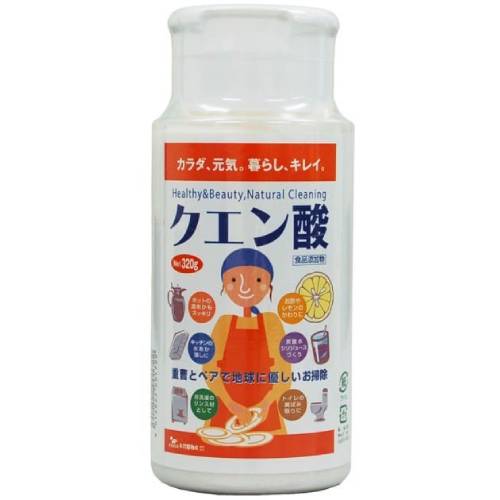 ■商品名：クエン酸（ボトル入り）■内容量：320g■メーカー：木曽路物産■賞味期限：製造日より2年■原材料：クエン酸■商品説明：クエン酸水として・・・水100mlにクエン酸小さじ1杯を加え、溶かします。スプレー等に入れ、まな板・シンク・テーブルなどの洗剤を使いたくない場所の除菌にご利用下さい。重曹で掃除した後の、重曹のざらつきを中和します。炭酸飲料として・・・クエン酸小さじ1杯を10mlの冷水で、重曹小さじ1杯を25mlの冷水で、別々に溶かし、160mlの冷水に混ぜると炭酸水がつくれます。シソジュースのつくり方・・・〔材料〕赤シソ200g、砂糖500g、クエン酸13g、水1リットル沸騰したお湯にシソの葉を入れ、冷めたら葉を絞ります。絞り汁に砂糖を加え、火にかけ沸騰直前に火を止めます。あら熱をとり、クエン酸を加えてよく混ぜます。冷めたら布でこし、お好みの濃さに水を加えてお召し上がりください。■保存方法．その他：※直射日光、高温多湿を避け常温で保存してください。 ＞お届けについてや、日数の目安はこちら