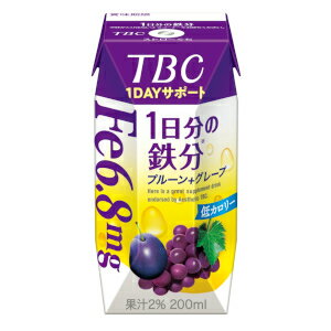 あす楽 森永乳業 TBC 1DAYサポート 1日分の鉄分 プルーン+グレープ 200ml 24本 低カロリー 1日分の鉄分