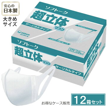 マスク 日本製 ソフトーク 超立体マスク サージカルタイプ 大きめサイズ 50枚入り12箱 1ケース 介護雑貨・生活支援用品 【日本製紙クレシア】 【51047】 【普通 使い捨て】