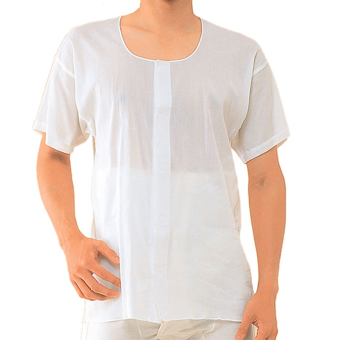 介護衣料品 クレープ紳士前開き半袖 (サイズ：LL） 神戸生絲 CH-1