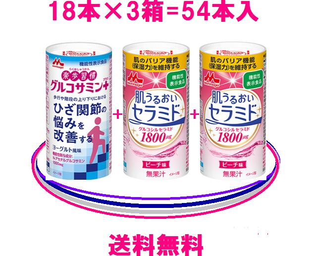 送料無料 = 森永乳業楽歩習慣グルコサミンプラス=1箱肌うるおいセラミド=2箱3箱お得セット=54本入=常温保存森永乳業：コラーゲンたっぷりのセラミドはN-アセチルグルコサミンと相性抜群♪森永乳業：正規販売店 = 健康美ショップ 1