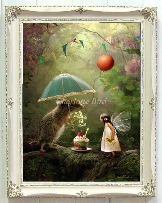 天使 妖精 絵画 ハッピー バースデー ヴィンテージ フレーム シャーロット バード 妖精 の 写真家 【 送料無料 】 インテリア フェアリー エンジェル アート ヴィクトリア Charlotte Birdフォトグラフ イギリス 英国