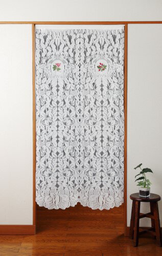 のれん 刺しゅう入りレース ラズベリー 85×180cm 【北海道・沖縄・離島 送料別】