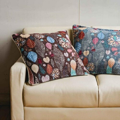 ジャカート織クッションカバー　リーフ柄 ブラウン 約45×45cm 【北海道・沖縄・離島 送料別】