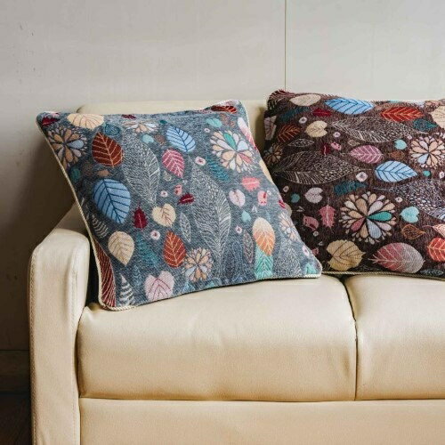 ジャカート織クッションカバー　リーフ柄 グリーン 約45×45cm 【北海道・沖縄・離島 送料別】