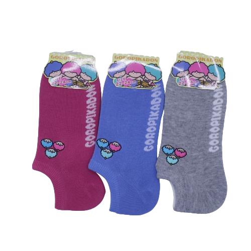 【送料無料】 版権 婦人ソックス ゴロピカドン刺繍 (レッド・パープル・グレー) (22-24cm) (3足セット)みっとめるへん社