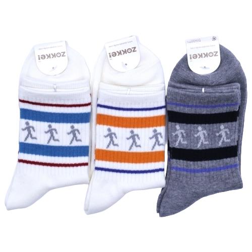 【送料無料】 クルーソックス(ホワイト×ブルーライン、ホワイト×オレンジライン、グレー×ブラックライン)(23-25cm)(3足セット)みっとめるへん社