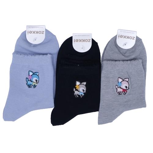 【送料無料】 クルーソックス(グレー・ブラック・パープル)(バンビ刺繍入り)(23-25cm)(3足セット)みっとめるへん社 【送料無料】 クルーソックス(グレー・ブラック・パープル)(バンビ刺繍入り)(23-25cm)(3足セット)みっとめるへん社
