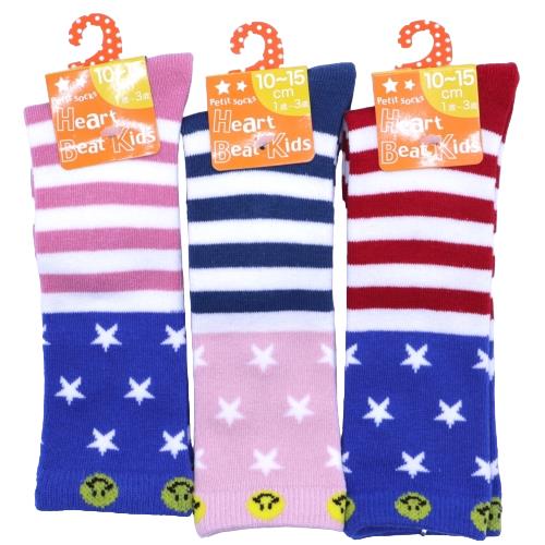 【送料無料】 キッズソックス アメリカにこ (ネイビー×ピンクライン・ピンク×ネイビーライン・ネイビー×レッドライン) (10-15cm) (3足セット)みっとめるへん社