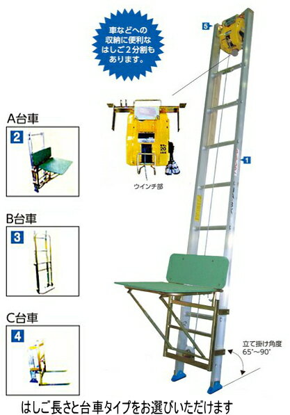 ハセガワ　荷揚機　JA3BX　簡易式リフト（はしご全長3.0m）【メーカー直送品のため代金引換便はご利用になれません。】【※運賃都度お見積り/個人様宅への配送はできません】