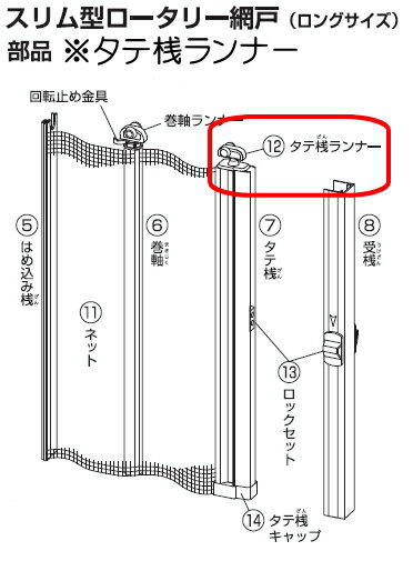 川口技研【網戸部品】　スリム型ロータリー網戸SRB-1用部品　タテ桟ランナー（ネジ無し）【ロングサイズ】　0049999