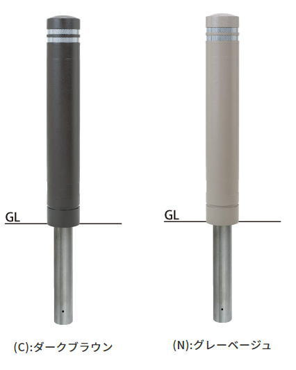 サンポール　車止め　リサイクルボラード　リサイクルゴム+ソーラー自発光LED　φ130×H826　固定式　ダークブラウン　RB-132U（C）　51907