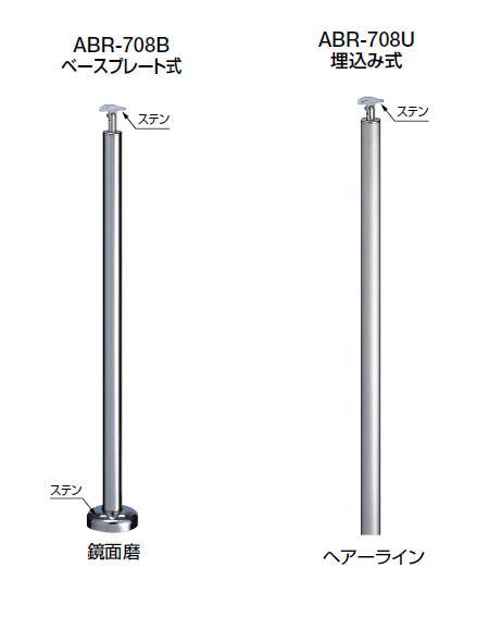 シロクマ　住宅用アプローチ手すり用パーツ　支柱（受型）　ABR-708B　ベースプレート式（高さ・角度調整タイプ）【鏡面磨】【1本】【※仕上げ・カラー・設置タイプにご注意ください!!】