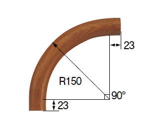 シロクマ　手すり用丸棒　自然木コーナー材(タモ)　35Φ　BR-35A　150R　90度用【1個】【※カタログ共通画像使用のため、商品画像カラーにはご注意ください!!】 　90度用
