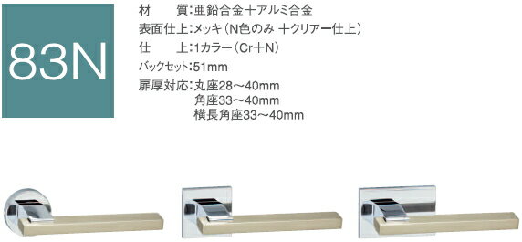 川口技研　レバーハンドル〈83N〉 LVS-83N-4PYB-Cr 横長角座クローム 表示錠 Pタイプ（角サムターン座） LVSケース錠仕様 クローム+ニッケル【フロント角/S-25調整式ストライク角】【0004-09533,06199】 1