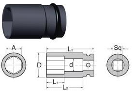 マキタ電動工具　インパクトレンチ用六角ソケット　角ドライブ（sq）12.7mm（ピン、Oリング付）　22-52　A-43315 2