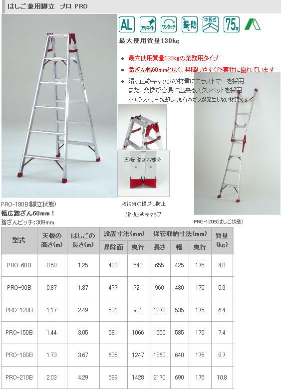 ピカ　はしご兼用脚立　プロ PRO-150B