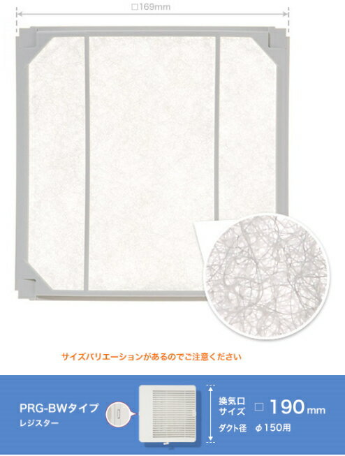 ユニックス　PRG150BWフィルターセット（3枚入り）　PRG/PRF（φ150）用フィルター【換気口サイズ：□ 190mm（ダクト径：φ150）用】