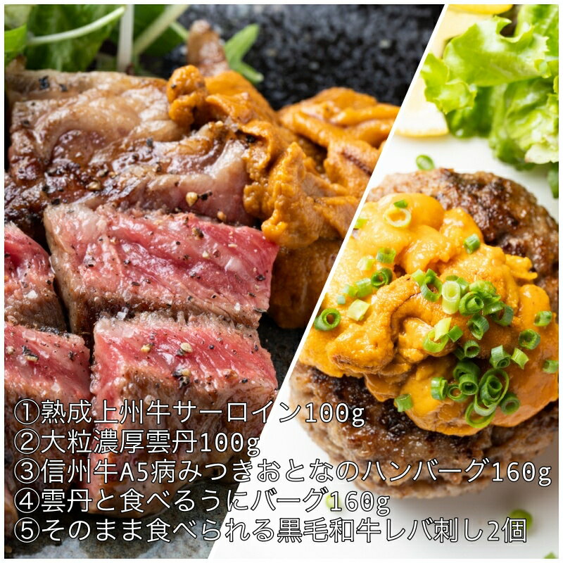 送料無料 熟成牛と2種のハンバーグを大粒濃厚雲丹で楽しむセッ