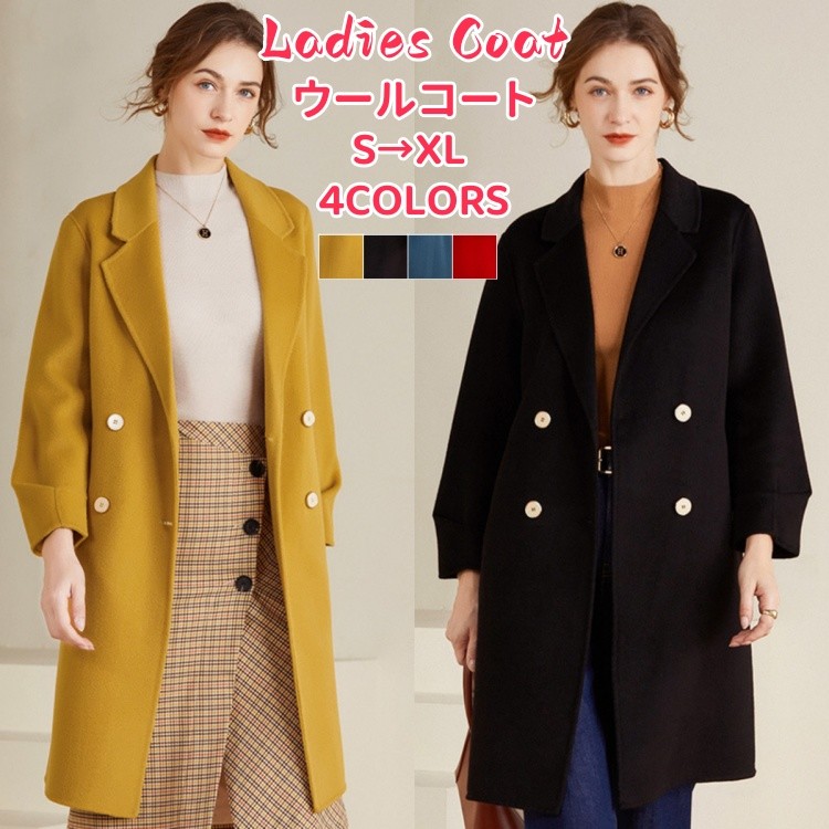 チェスターコート ピーコート レディース ウールコート ダブル ミドル丈 テーラードコート 無地 ビッグ コート ダブルブレスト 秋 冬 アウター きれいめ 黒 カジュアル ゆったり 体型カバー 上着 着回し メルトンコート 女性 20代 30代 40代 50代(4)