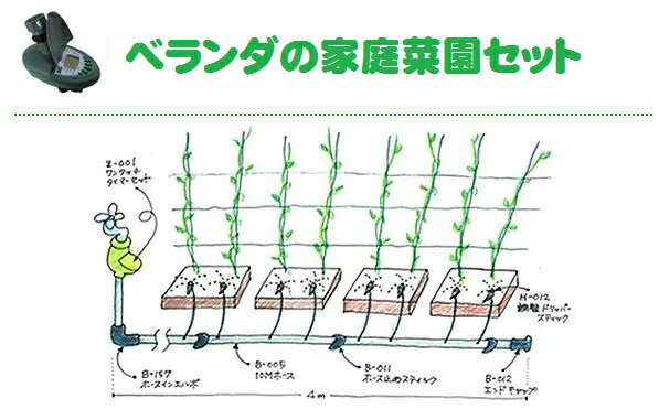 タイマー式自動散水システム　ベランダの家庭菜園セット 緑のカーテン散水システム ガーデニング/マンションのベランダ/屋上緑化/コケ等を育てたい壁面緑化等