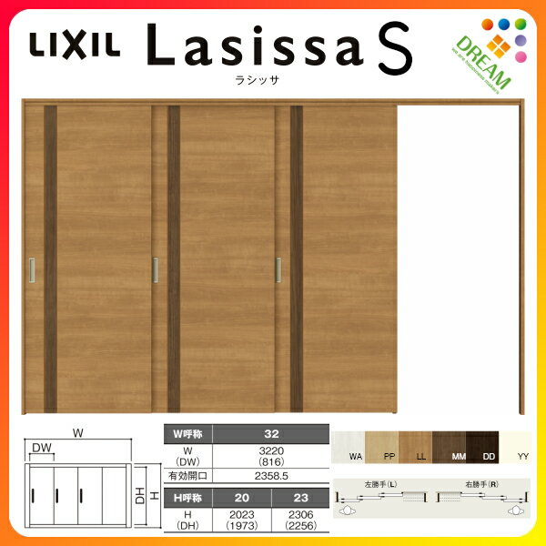 可動間仕切り 片引き戸 3枚建 引戸上吊方式 ラシッサS パネルタイプ LAF ノンケーシング枠 3220/3223 リクシル 室内引き戸 引戸 建具 ドア 室内ドア おしゃれ 交換 室内ドア リフォーム DIY kenzai【法人様は送料無料】