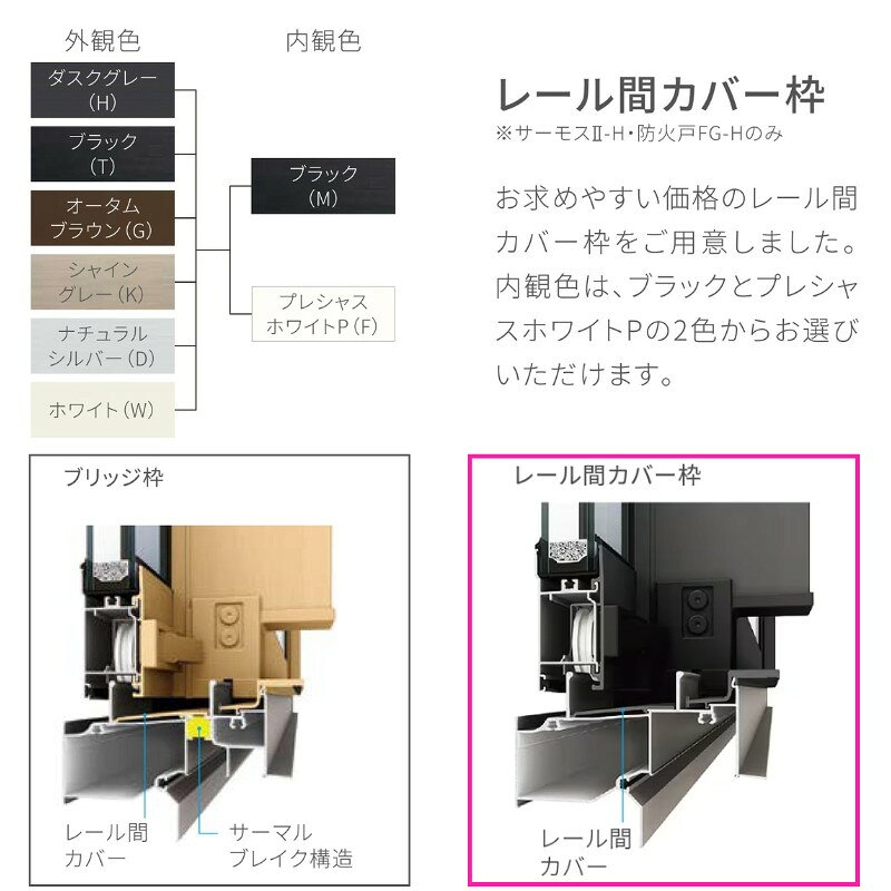 建材百貨店の引違い窓 レール間カバー枠 16022 サーモス2-H テラスタイプ 2枚建 W1640×H2230mm 複層ガラス 樹脂アルミ複合サッシ 引き違い LIXIL リクシル リフォーム kenzai｜アングル3