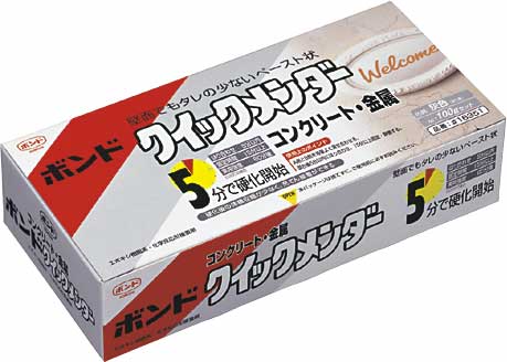 ○特長○高接着性・充てん性・高強度・耐久性に優れる。5分硬化開始。○用途○金属・コンクリート・ブロック・陶磁器・木の接着、充てんに。外壁の石材部分のカケ・割れに。○仕様○2液エポキシ接着剤○材質○　エポキシ樹脂系○質量○　143g○分類○　補修用品／接着剤／エポキシ接着剤