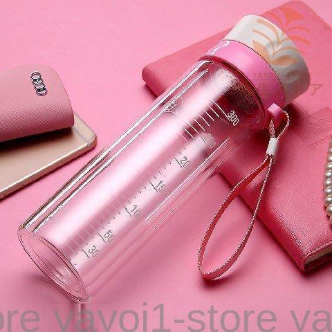 目盛り付 ガラスボトル 水筒 二重層 耐熱 ティーカップ 車用 ウォーターボトル 350ml 茶漉し おしゃれ スポーツボトル 軽量 ピンク パープル ブルー