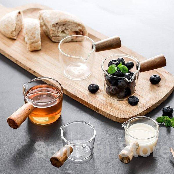 コーヒーポット ミルクピッチャー ガラス ミニ鍋 多機能 木製ハンドル コーヒーサーバー 耐熱 紅茶 お茶 卓上 おしゃれ コーヒー 可愛い ミルクパン 100ml